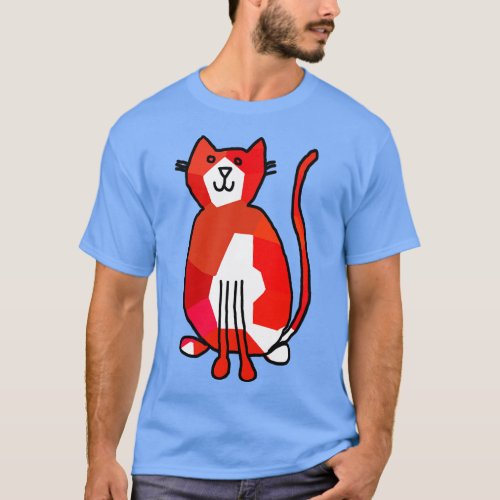 Red Crystal Cat Animals Minimal Line Drawing T_Shirt