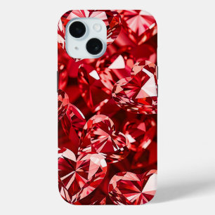 Red Crystal Diamond Hearts iPhone 15 Case