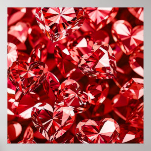Red Crystal Diamond Hearts Poster