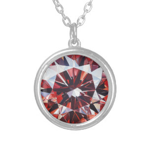 Red Crystal Diamond Patter Silver Plated Necklace