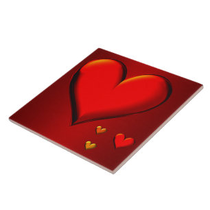 Red Crystal Hearts Ceramic Tile