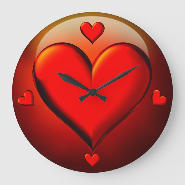 Red Crystal Hearts Large Clock (Front)