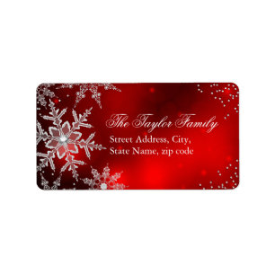Red Crystal Snowflake Christmas Address Labels