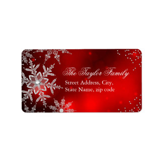 Red Crystal Snowflake Christmas Address Labels