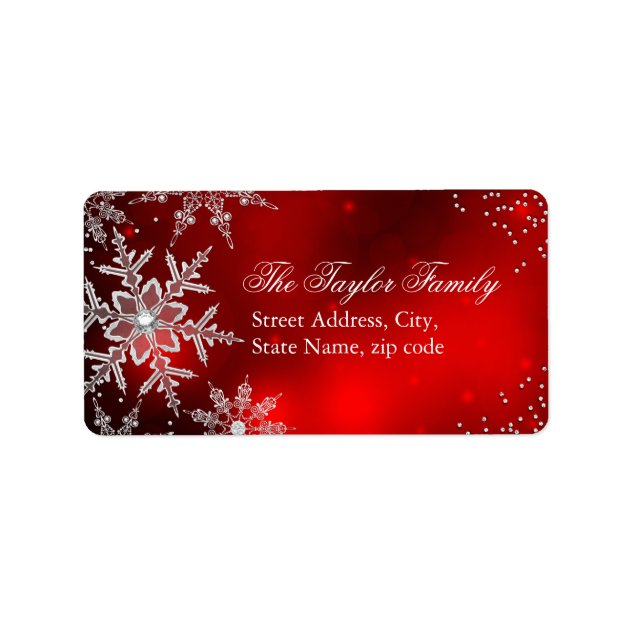 Red Crystal Snowflake Christmas Address Labels