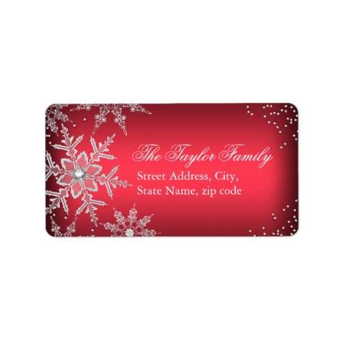 Red Crystal Snowflake Christmas Address Labels