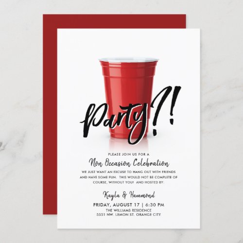 Red Cup  Any Occassion Celebration Party Red Invitation