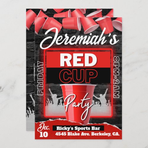 Red Cup Club  Flyer Style Grunge Birthday Invitation