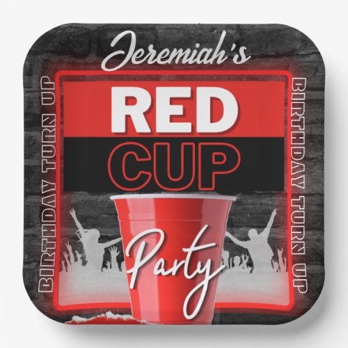 Red Cup Club  Flyer Style Grunge Birthday Paper Plates