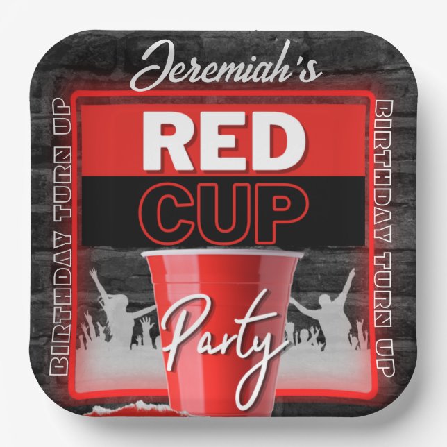 Red Cup Club | Flyer Style Grunge Birthday Paper Plates (Front)