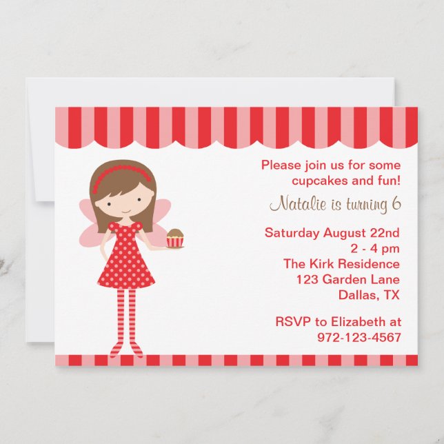 Red Cupcake Fairy Birthday Party Invitation (Front)
