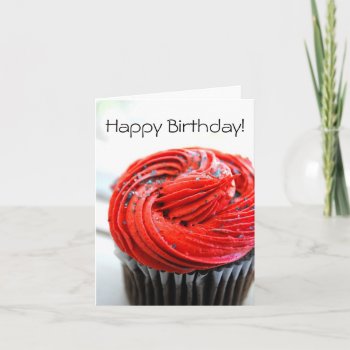 Red Cupcake Photograph Happy Birthday Card by AllyJCat at Zazzle