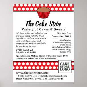 Red Cupcake & Polka Dot, Cake Store Advertising Poster