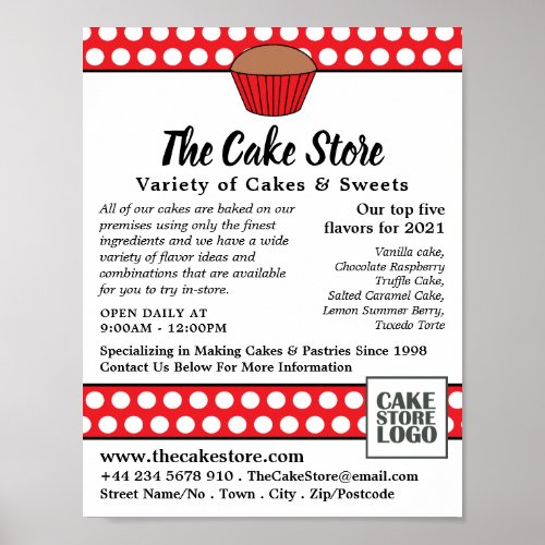 Red Cupcake  Polka Dot Cake Store Advertising Poster