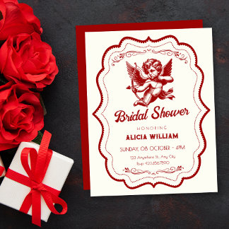 Red cupid angel bridal shower invitation