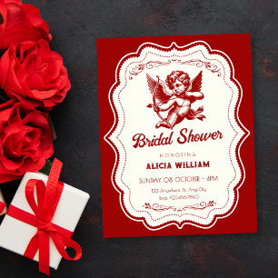 Red cupid angel bridal shower invitation