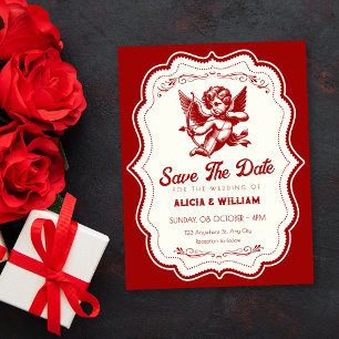 Red cupid angel wedding save the date