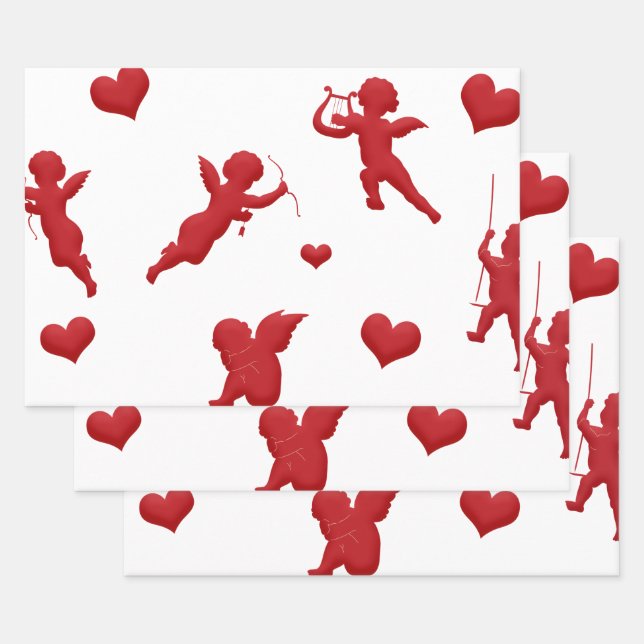 Red Cupid Valentine's Day Wrapping Paper Sheets (Set)