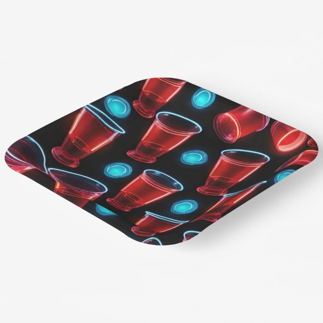 Red Cups Beer Bash Square Paper Plates (Angled)