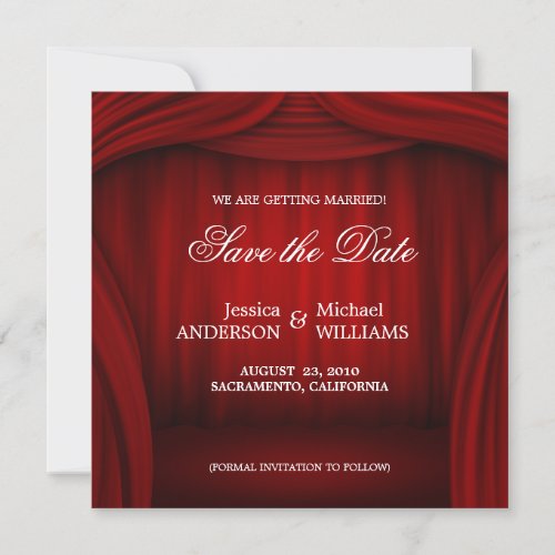 Red Curtain Save the Date announcement