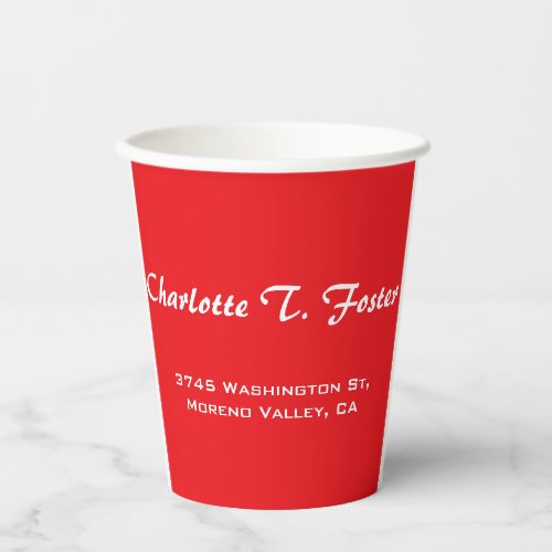 Red Curve Brush Script Elegant Minimalist Modern Paper Cups