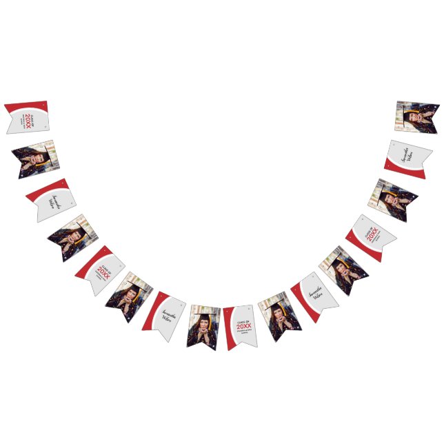 Red Curved Frame Photo Graduation Bunting Flags (All)