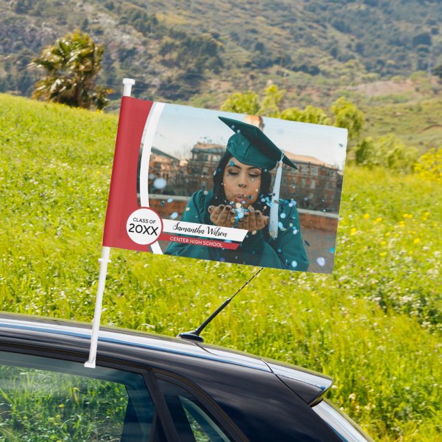 Red Curved Frame Photo Graduation Car Flag (Creator Uploaded)