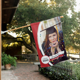 Red Curved Frame Photo Graduation House Flag