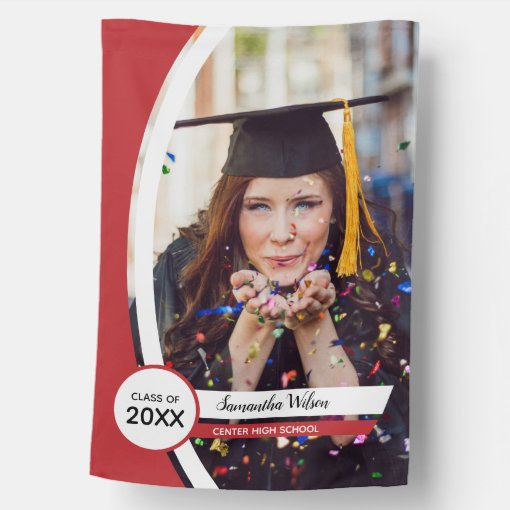 Red Curved Frame Photo Graduation House Flag | Zazzle