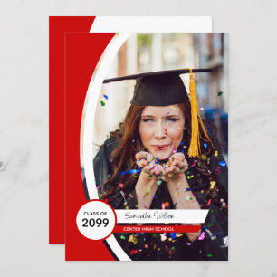 Red Curved Frame Photo Graduation Invitation