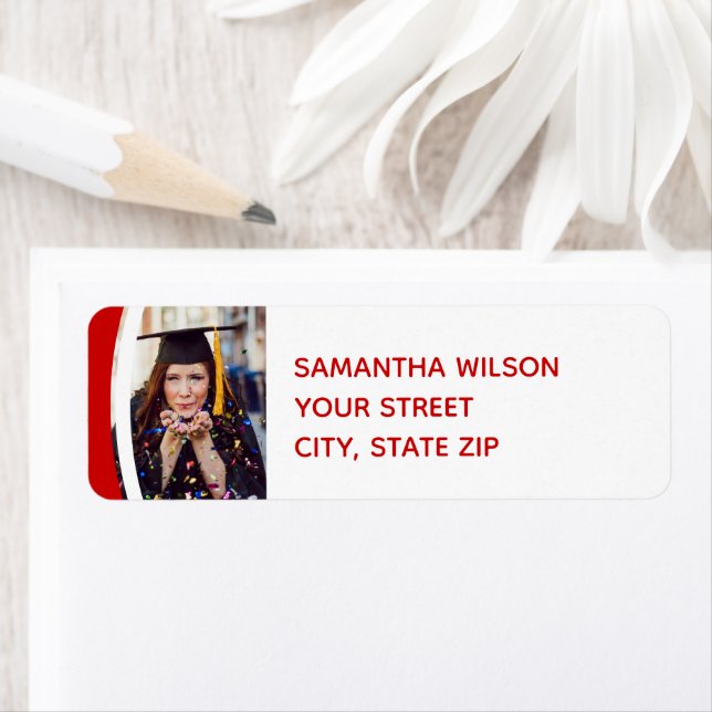 Red Curved Frame Photo Graduation Label (Insitu)