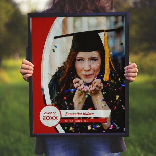 Red Curved Frame Photo Graduation Poster