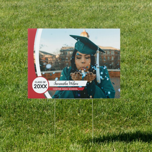 Red Curved Frame Photo Graduation Yard Sign (Insitu)