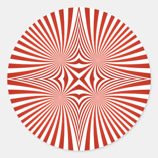 Red curved line pattern classic round sticker (Front)