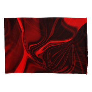 Red curves and undulations on dark background pillow case