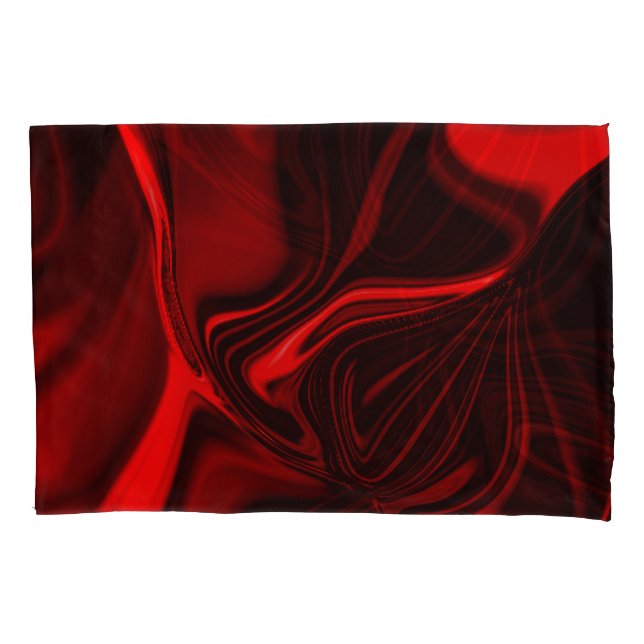 Red curves and undulations on dark background pillow case (Front)