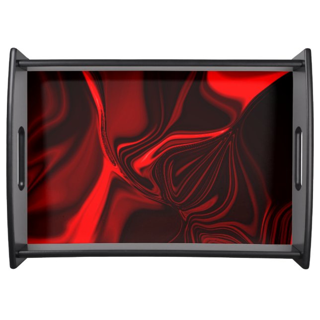 Red curves and undulations on dark background serving tray (Front)