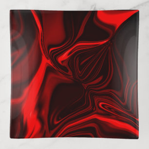 Red curves and undulations on dark background trinket tray