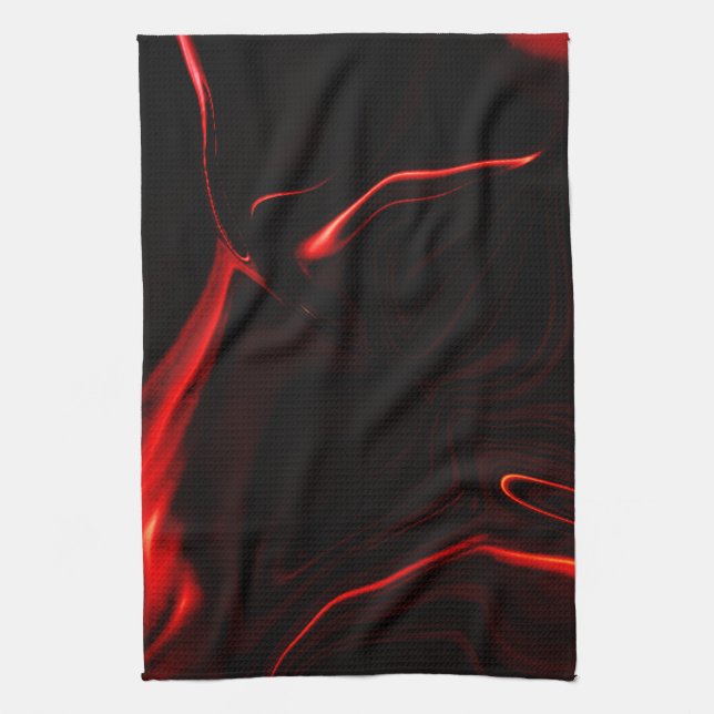 Red curves or undulations in darkest red fund kitchen towel (Vertical)