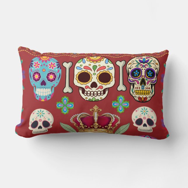 Red Cushion - Gothic - skull and bones (Front)