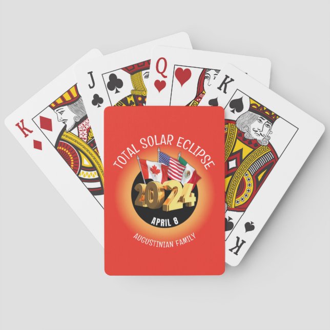 Red Custom 2024 TOTAL SOLAR ECLIPSE Flags Poker Cards (Back)