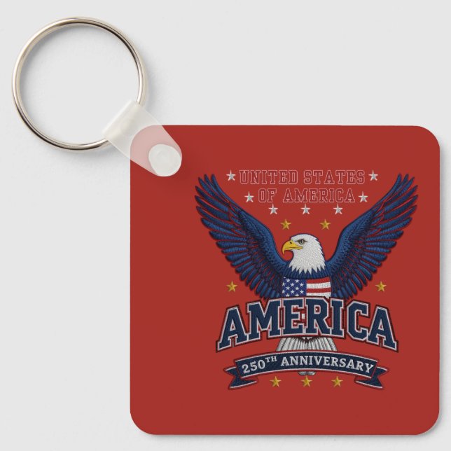 Red Custom America 250 Business QR Code Square  Keychain (Front)