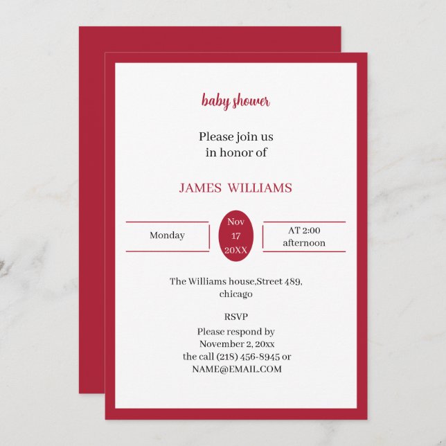 Red Custom Baby Shower Invitation (Front/Back)