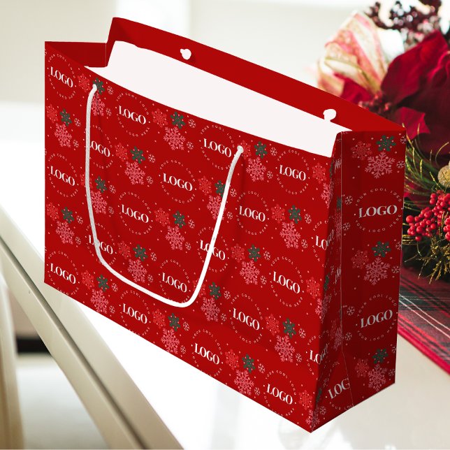 Red Custom Business Logo & Snowflake Christmas Large Gift Bag (Creator Uploaded)