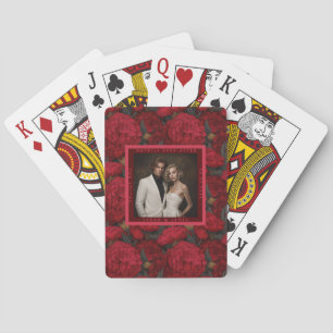 Red Custom Carnation Inspired Spring Wedding Poker Cards