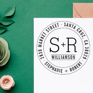 Red Custom Classic Initials Wedding Return Address Self-inking Stamp