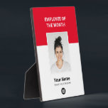 Red Custom Employee of the Month Photo Awards Plaque<br><div class="desc">Red Custom Employee of the month Appreciation plaque featuring Photo,  business company Logo,  employee Name and title. Any color,  any font,  no minimum.</div>