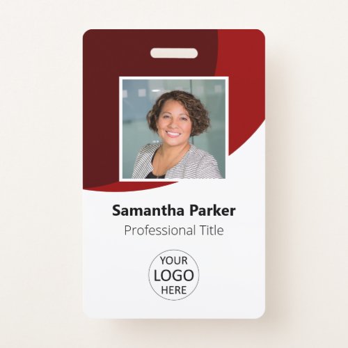 Red Custom Employee _ Photo Logo Barcode Name Badge