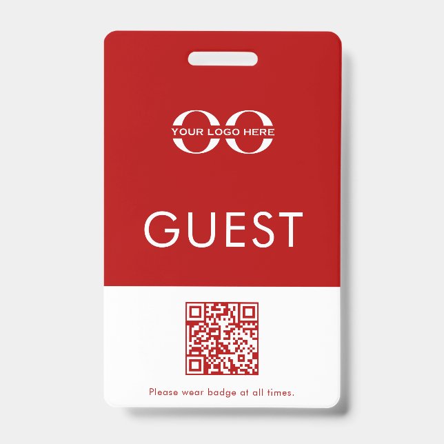 Red Custom Guest Badge with Logo and QR Code (Front)