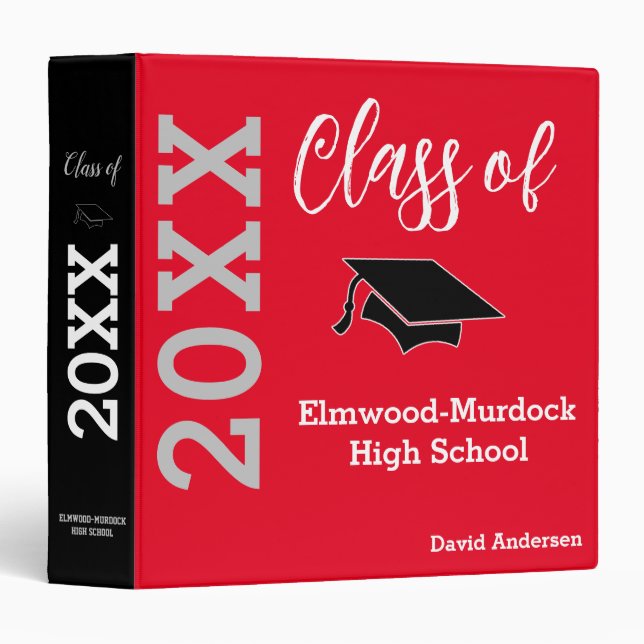 Red Custom High School Graduation Memory Books 3 Ring Binder (Front/Spine)